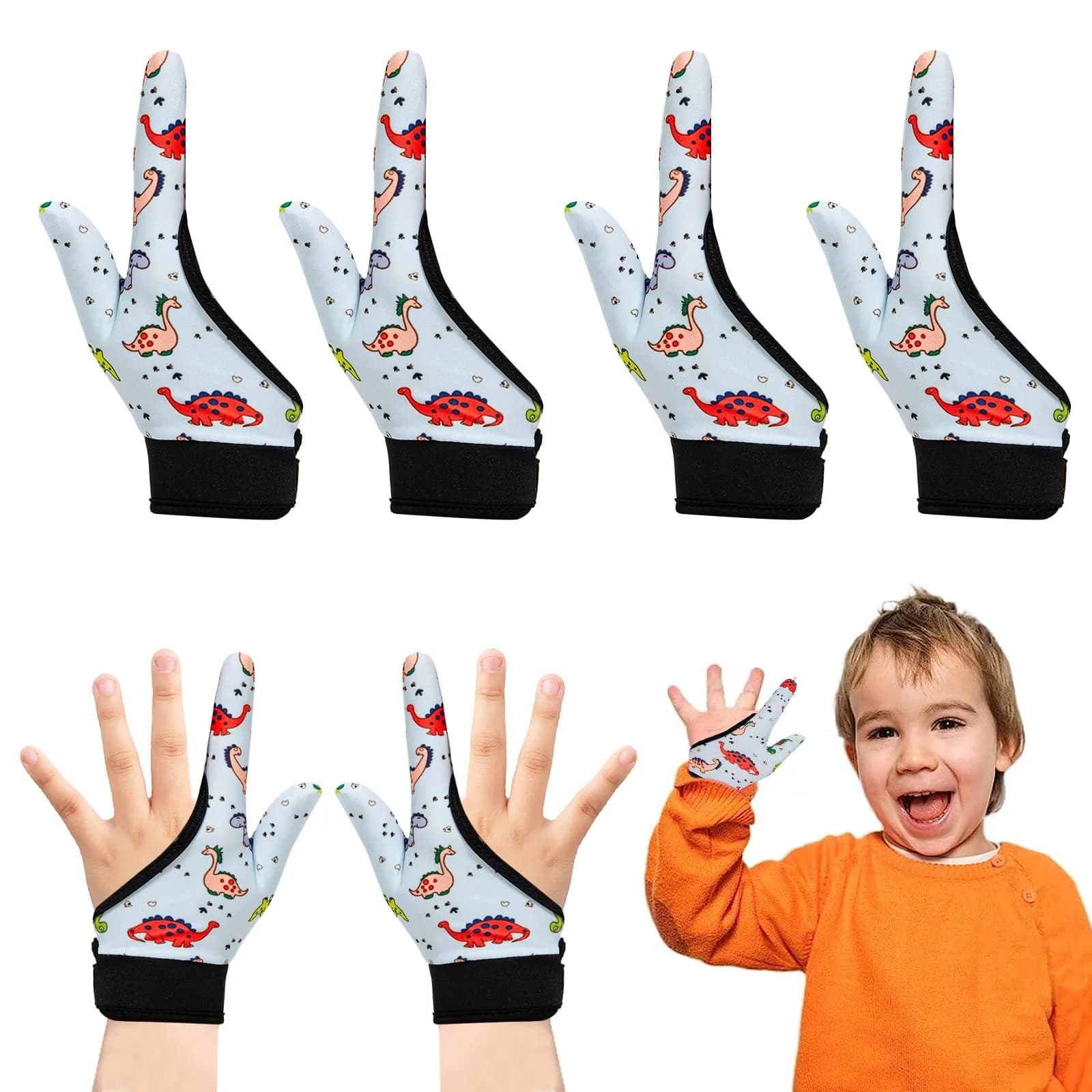 Yxmeiguo Colorful Dinosaur Thumb Sucking Guard Gloves for Kids, One Size, 2 Pairs - main product image