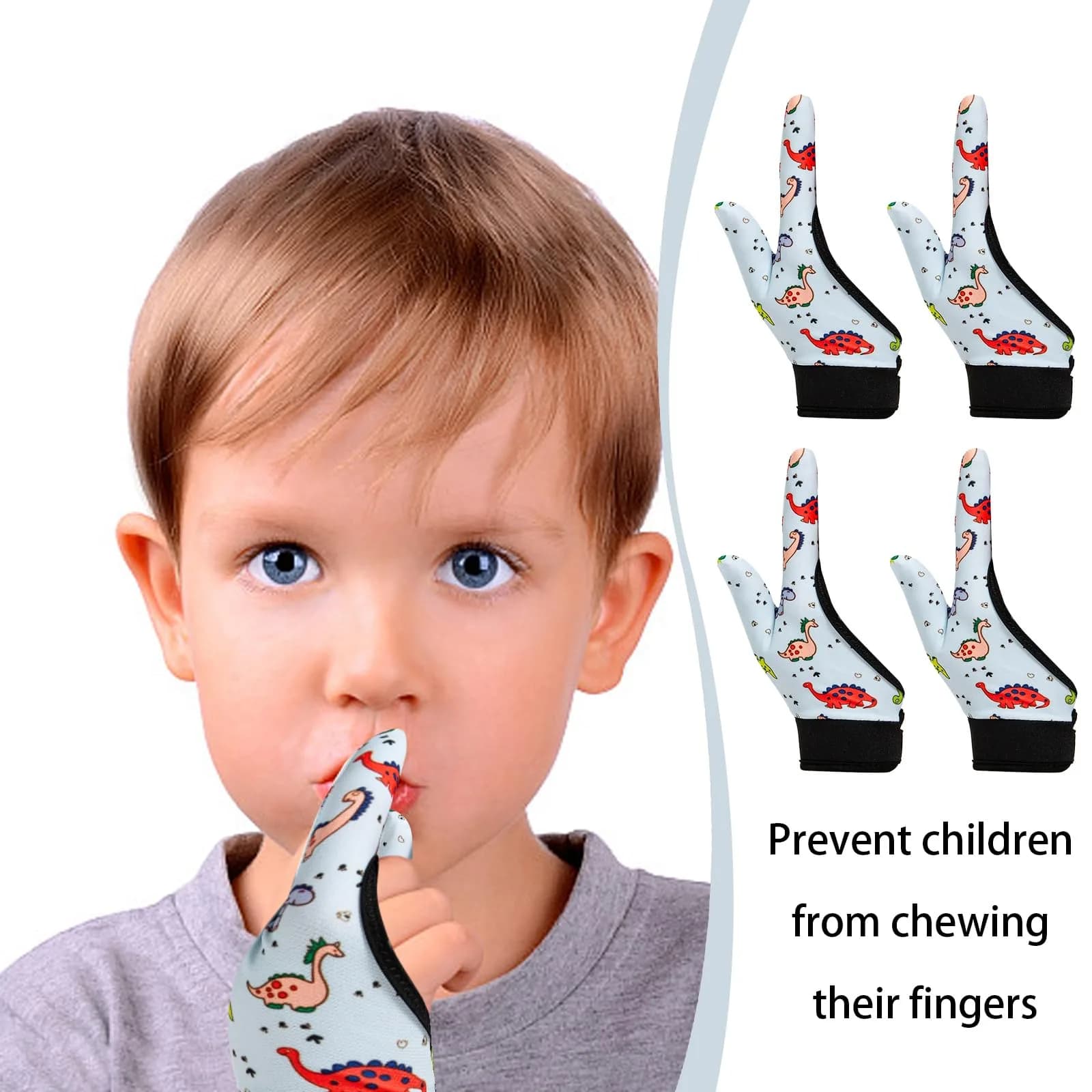 Yxmeiguo Colorful Dinosaur Thumb Sucking Guard Gloves for Kids, One Size, 2 Pairs - view 3