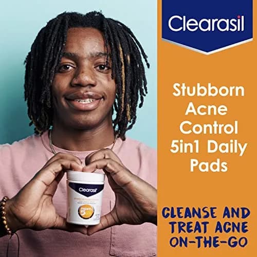 Clearasil Stubborn Acne Control 5in1 Daily Facial Cleansing Pads with Salicylic Acid 180 Count (Pack of 2) | Fights Pimple Size, Oil, and Marks thumbnail 5