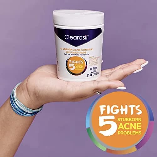 Clearasil Stubborn Acne Control 5in1 Daily Facial Cleansing Pads with Salicylic Acid 180 Count (Pack of 2) | Fights Pimple Size, Oil, and Marks thumbnail 7