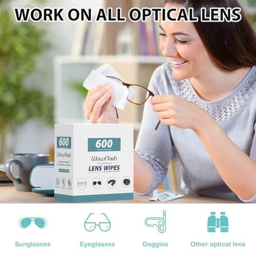 Wowflash Pre-Moistened Lens Wipes 600 Count | Streak-Free Cleaning for Eyeglasses, Sunglasses, Camera Lenses thumbnail 2