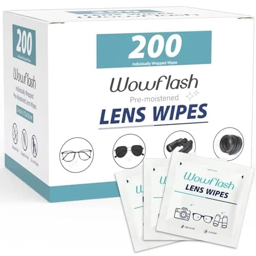 Wowflash 200 Count Pre-Moistened Lens Wipes | Streak-Free Cleaning for Eyeglasses, Sunglasses, Camera Lenses thumbnail 1
