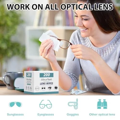 Wowflash 200 Count Pre-Moistened Lens Wipes | Streak-Free Cleaning for Eyeglasses, Sunglasses, Camera Lenses thumbnail 2