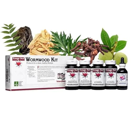 Kroeger Herb Products Wormwood Herb Supplement Kit with Black Walnut, Clove & Quassia | 2 fl oz (59 ml) — Pack of 2
