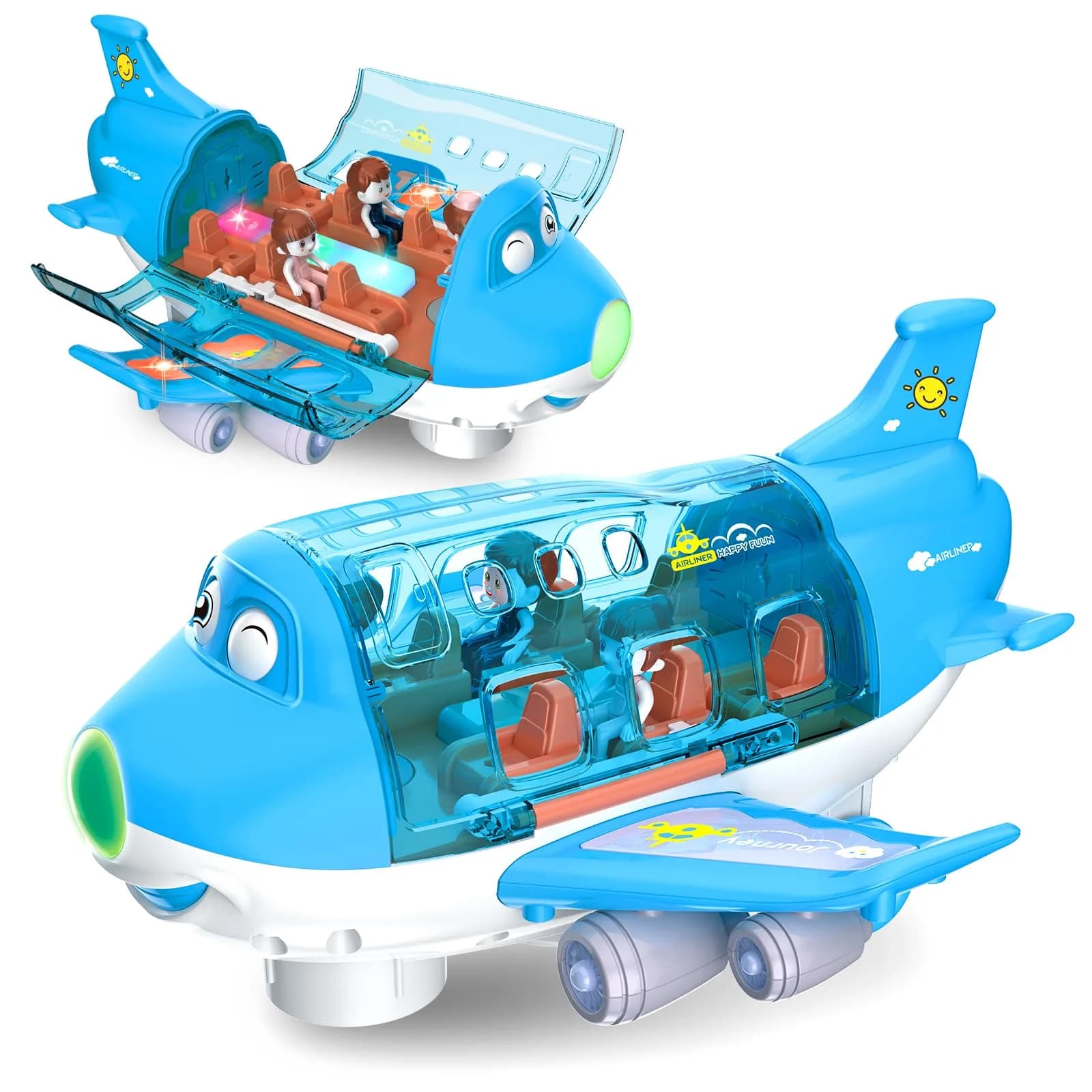 Ynybusi Electric Airplane Toy with Lights & Sounds for Kids 3+ Years, 10-inch Blue | Bump and Go Action — Blue