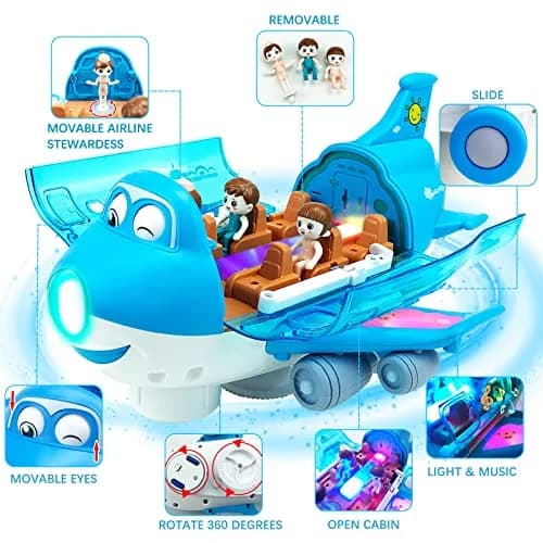 Ynybusi Electric Airplane Toy with Lights & Sounds for Kids 3+ Years, 10-inch Blue | Bump and Go Action thumbnail 3