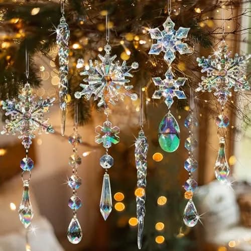 GuassLee Iridescent Acrylic Snowflake Ornaments for Christmas Tree Winter Wonderland Decorations (18 pcs) thumbnail 1