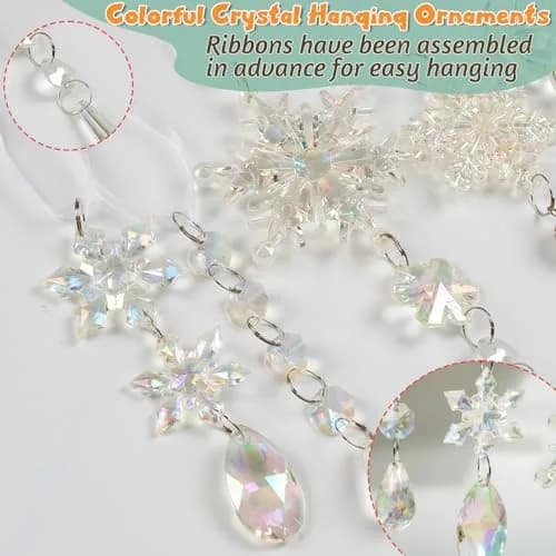 GuassLee Iridescent Acrylic Snowflake Ornaments for Christmas Tree Winter Wonderland Decorations (18 pcs) thumbnail 4