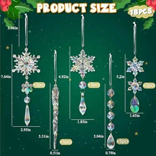 GuassLee Iridescent Acrylic Snowflake Ornaments for Christmas Tree Winter Wonderland Decorations (18 pcs) thumbnail 6