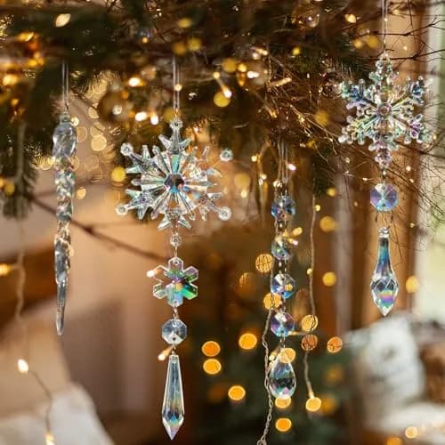 GuassLee Iridescent Acrylic Snowflake Ornaments for Christmas Tree Winter Wonderland Decorations (18 pcs) thumbnail 9