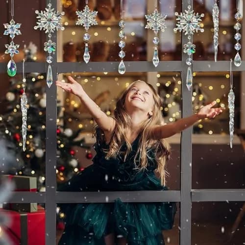 GuassLee Iridescent Acrylic Snowflake Ornaments for Christmas Tree Winter Wonderland Decorations (18 pcs) thumbnail 2