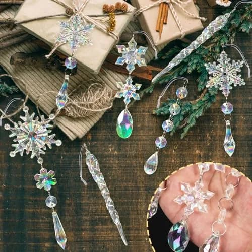 GuassLee Iridescent Acrylic Snowflake Ornaments for Christmas Tree Winter Wonderland Decorations (18 pcs) thumbnail 3