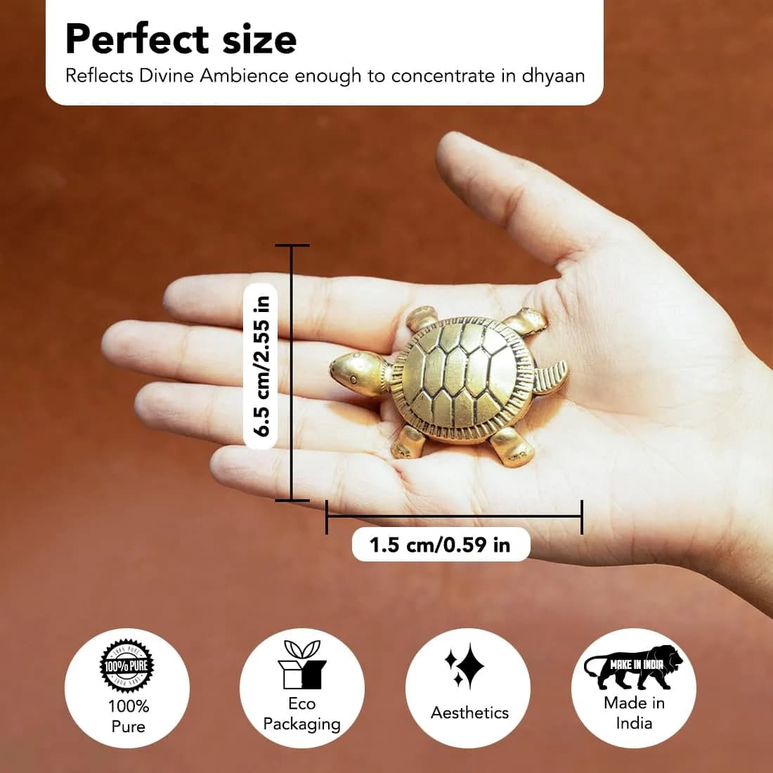 Ekhasa Brass Feng Shui Tortoise Figurine 6.5cm (2.56in) | Vastu & Feng Shui for Good Luck, Wealth, Wisdom - view 2