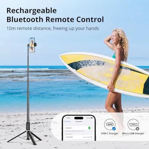 SYNCWIRE Selfie Stick Tripod 55" Aluminum Travel Phone Tripod with Remote for iPhone 17/16/15/14/13/12 Series and More Smartphones thumbnail 6