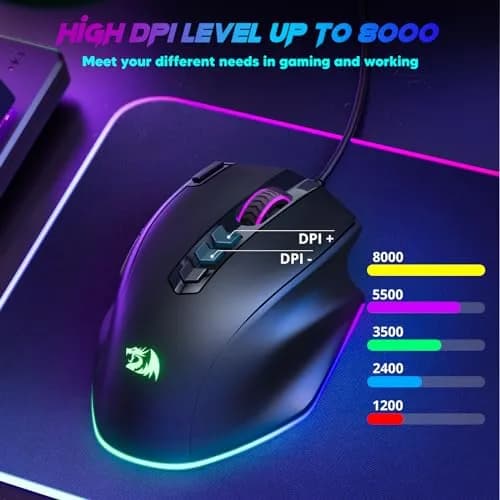 Redragon M614 Wired Gaming Mouse | Up to 8000 DPI, RGB Backlit, 11 Programmable Buttons, Ergonomic Design thumbnail 4