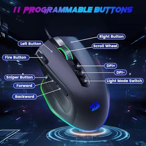 Redragon M614 Wired Gaming Mouse | Up to 8000 DPI, RGB Backlit, 11 Programmable Buttons, Ergonomic Design thumbnail 3