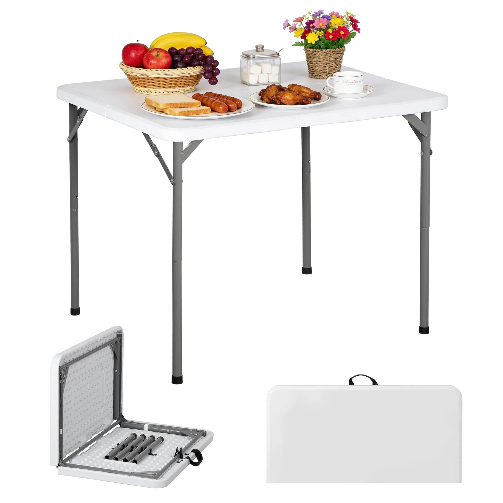 ZENY 34inch Fold in Half Square Table | Portable Plastic Dining Card Table for Indoor & Outdoor Use