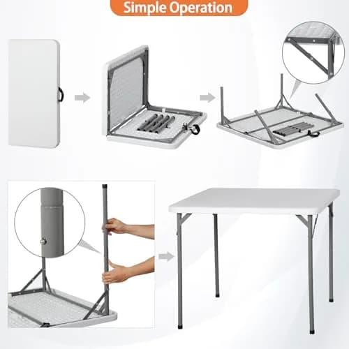 ZENY 34inch Fold in Half Square Table | Portable Plastic Dining Card Table for Indoor & Outdoor Use thumbnail 4