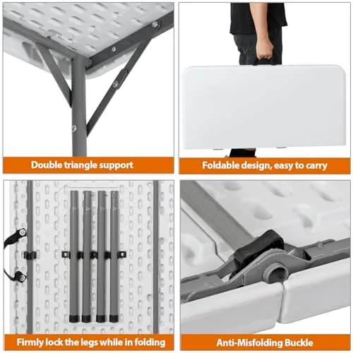 ZENY 34inch Fold in Half Square Table | Portable Plastic Dining Card Table for Indoor & Outdoor Use thumbnail 7
