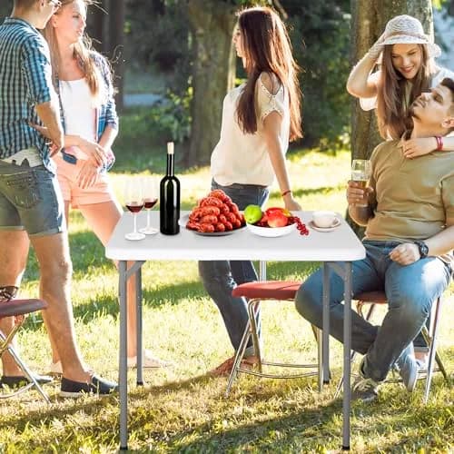 ZENY 34inch Fold in Half Square Table | Portable Plastic Dining Card Table for Indoor & Outdoor Use thumbnail 2
