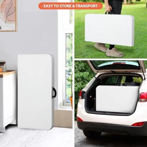 ZENY 34inch Fold in Half Square Table | Portable Plastic Dining Card Table for Indoor & Outdoor Use thumbnail 3