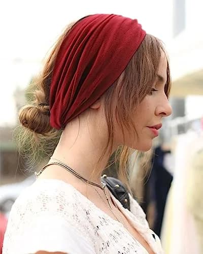 AQOKKA Extra Wide Turban Headbands for Women (4 Count, Red/Beige/Grey/Black) | Boho Elastic Hair Bands for Large Heads thumbnail 5