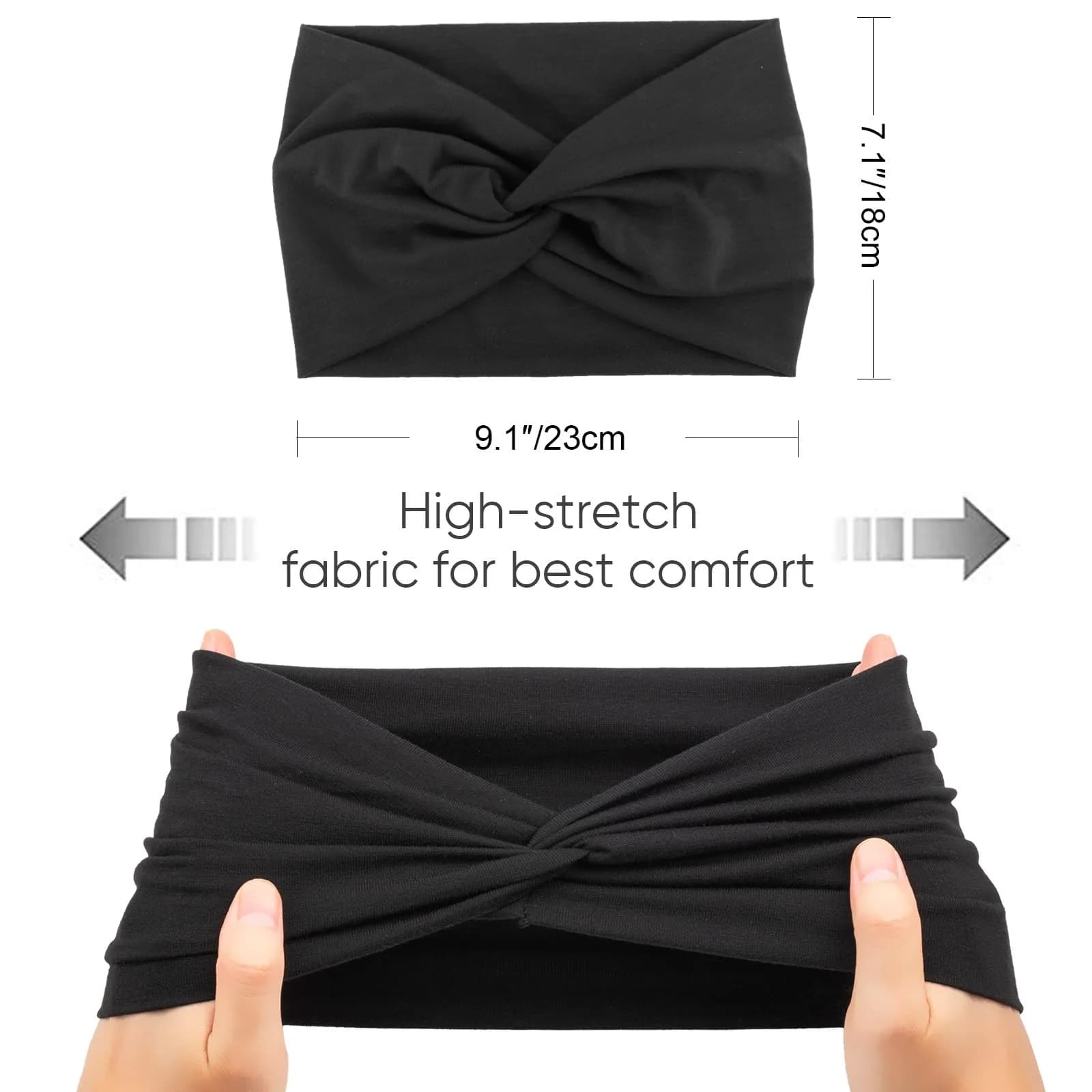 AQOKKA Extra Wide Turban Headbands for Women (4 Count, Red/Beige/Grey/Black) | Boho Elastic Hair Bands for Large Heads - view 2