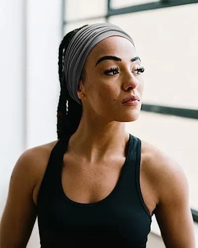 AQOKKA Extra Wide Turban Headbands for Women (4 Count, Yellow/Olive/Grey/Black) | Boho Elastic Hairband Accessories thumbnail 5