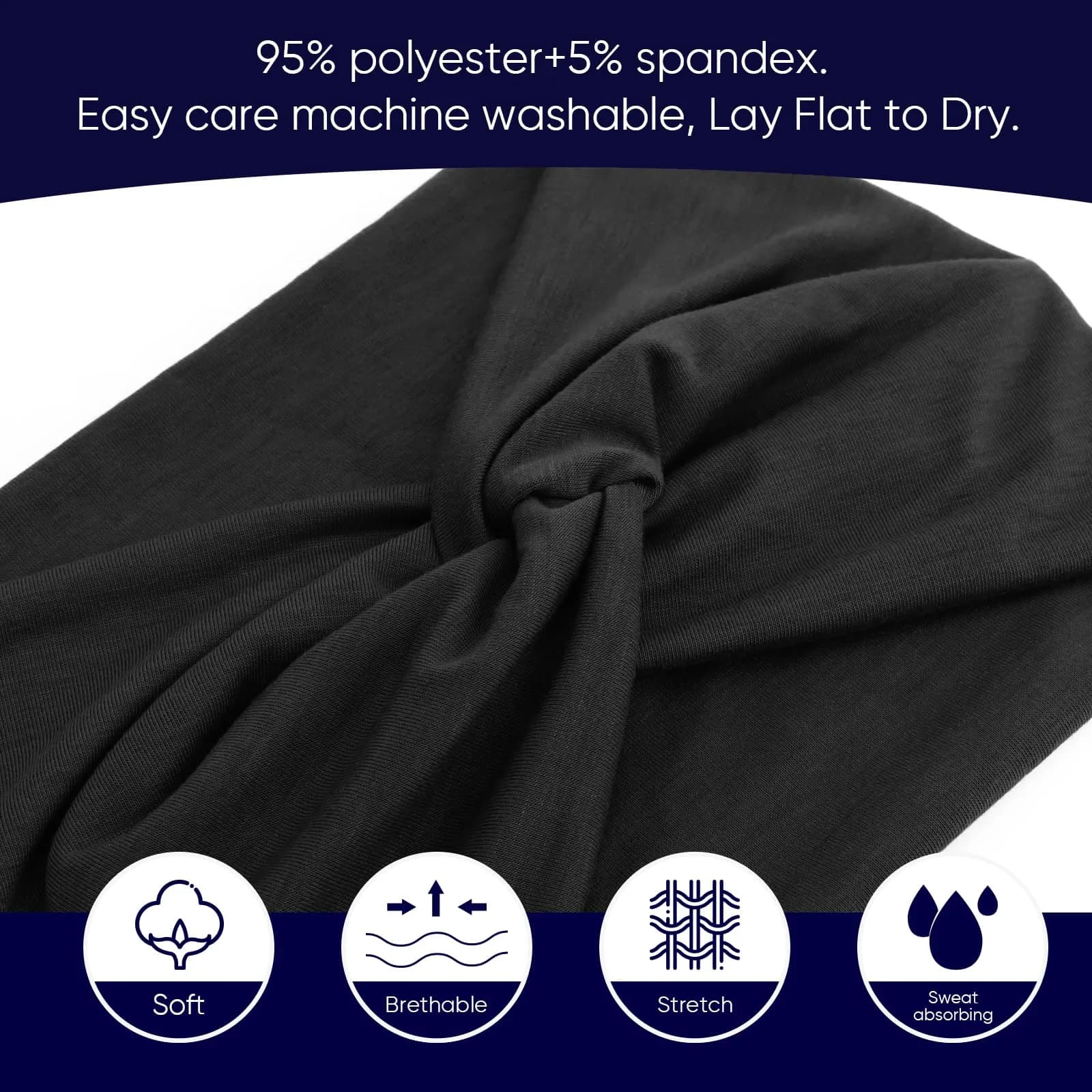 AQOKKA Extra Wide Turban Headbands for Women Large Non Slip Boho Elastic Hairband Twisted Knot Accessories | 4 Count (Pack of 1) - view 3