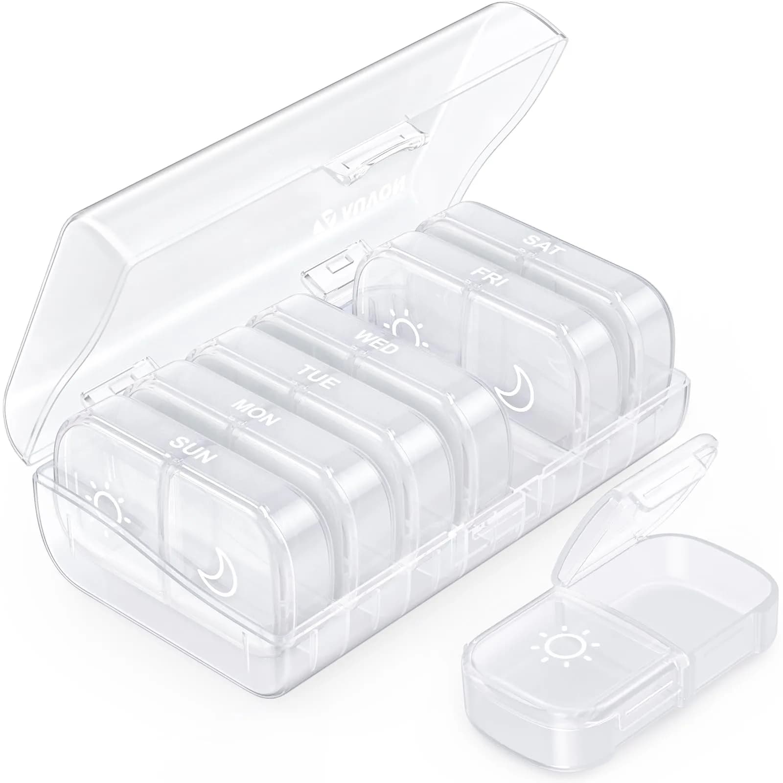 AUVON XL Weekly Pill Organizer 2 Times a Day, Pill Box 7 Day with Large Openings, White AM PM Pill Case (1 Count) - main product image