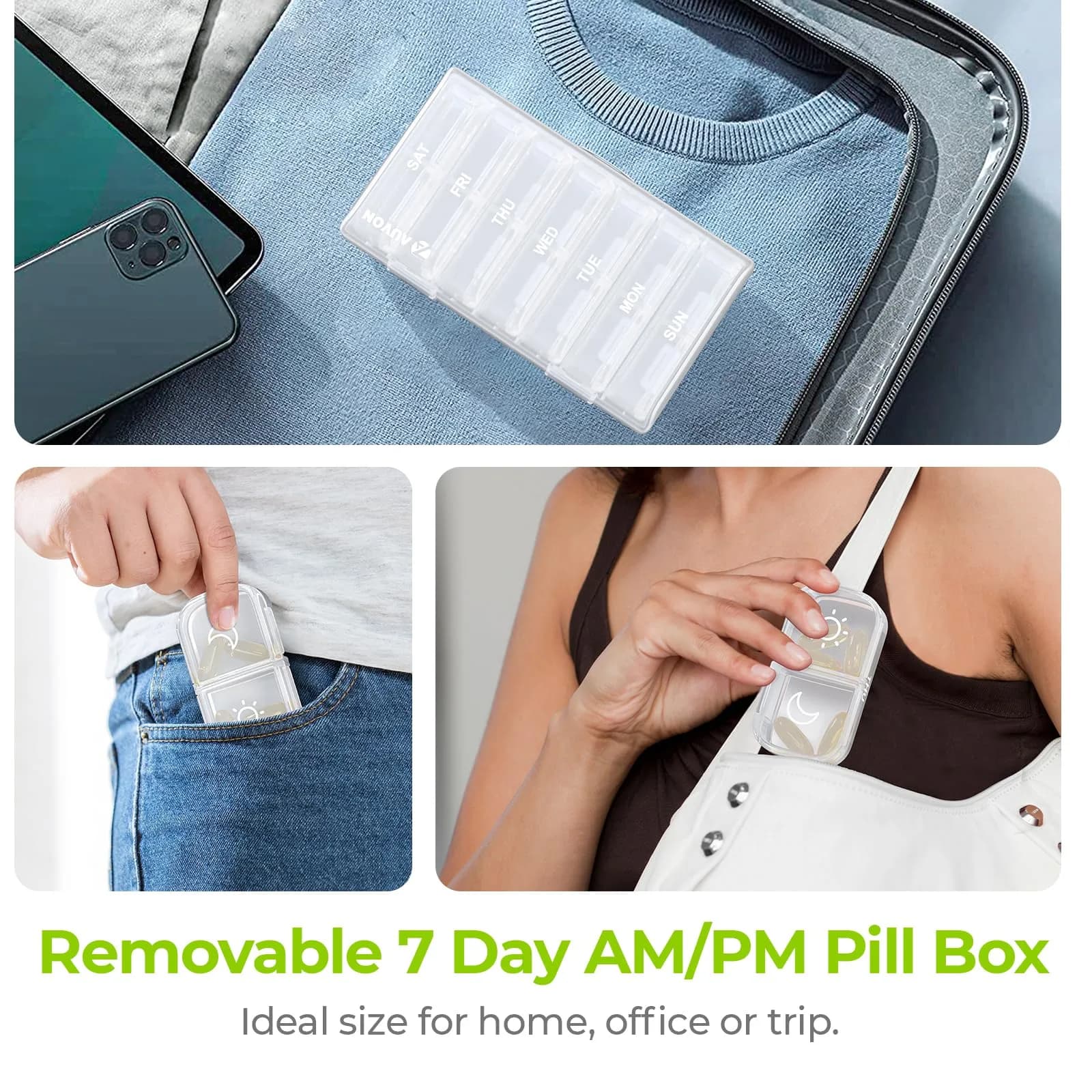 AUVON XL Weekly Pill Organizer 2 Times a Day, Pill Box 7 Day with Large Openings, White AM PM Pill Case (1 Count) - view 6