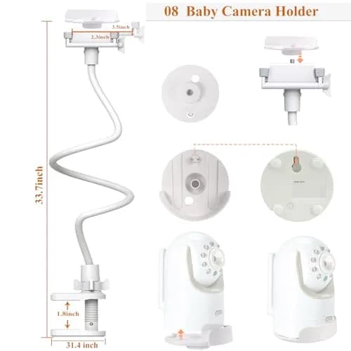 Derebir Flexible Baby Camera Mount Holder for Infant Optics DXR-8/DXR-8 PRO, 85 cm (33.4 inch) | Secure Crib Clamp for Clear Viewing thumbnail 7