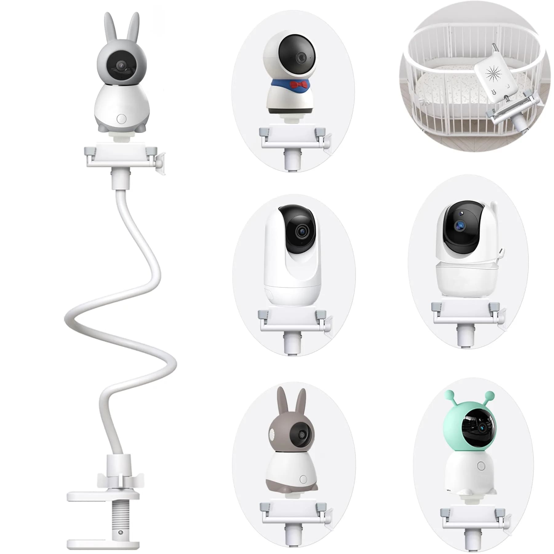 Derebir Flexible Baby Monitor Mount Stand 85.7 cm (33.75 inches) | Secure Crib Clamp for Clearer Views — 33.27" for ieGeek/BOIFUN/TECGUUD