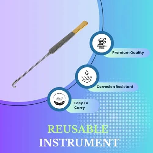 HIGH TECH INSTRUMENTS Snook Hook 8" Veterinary Surgical Instruments Gold Handle Ends | Stainless Steel, Reusable, Autoclavable thumbnail 4