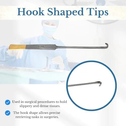 HIGH TECH INSTRUMENTS Snook Hook 8" Veterinary Surgical Instruments Gold Handle Ends | Stainless Steel, Reusable, Autoclavable thumbnail 3