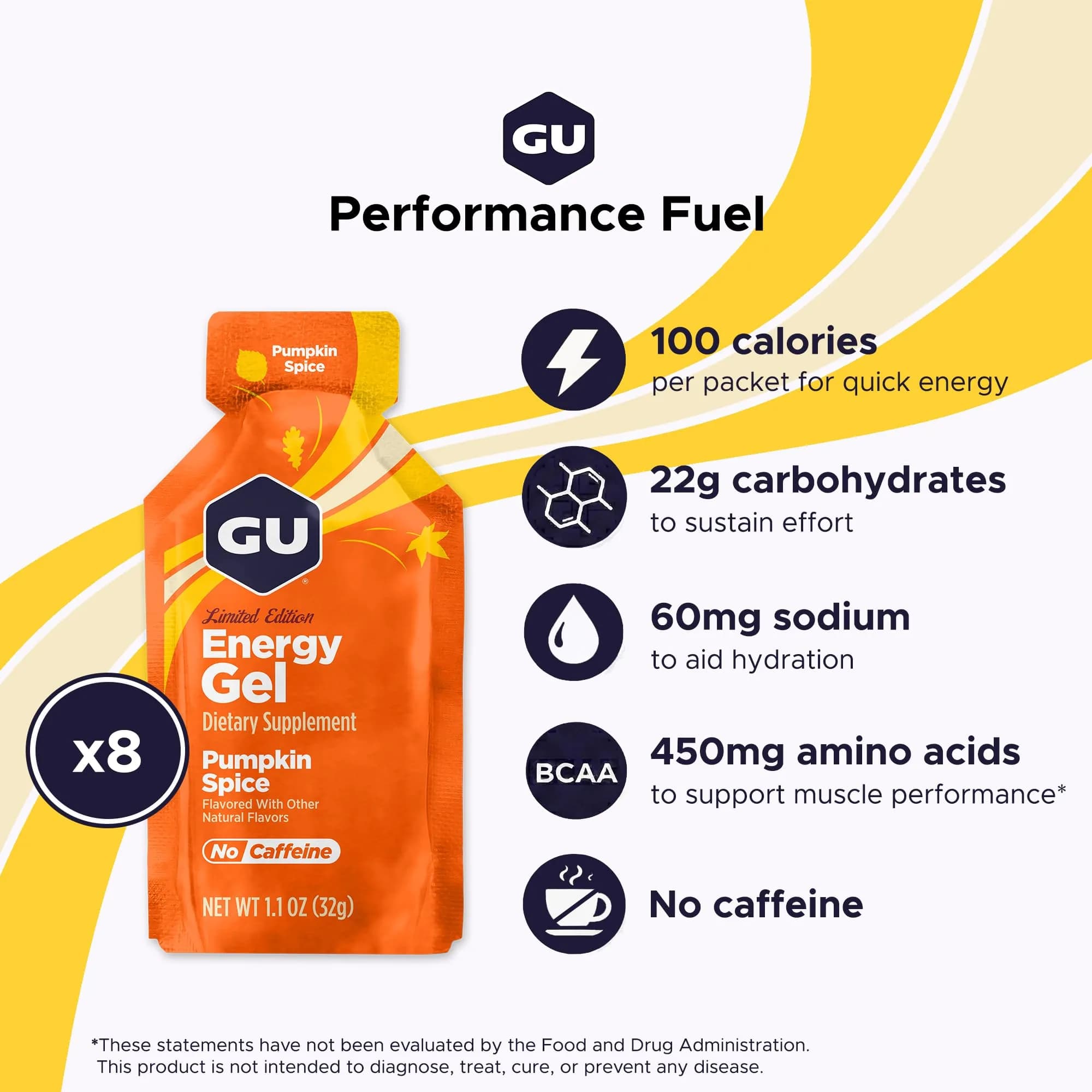 GU Energy Original Pumpkin Spice Energy Gels (8 x 1.1 Fl Oz) | Caffeine-Free Dual Source Fuel for Athletes - view 2