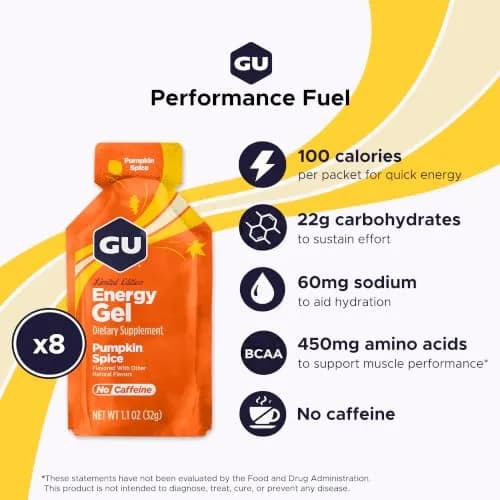 GU Energy Original Energy Gel Pumpkin Spice 1.1 Fl Oz (8.8 Fl Oz) | Dual Source Energy for Athletes thumbnail 2