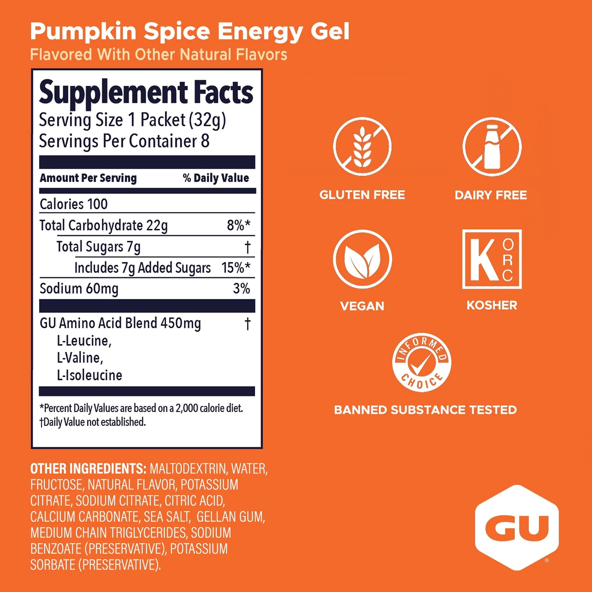 GU Energy Original Pumpkin Spice Energy Gels (8 x 1.1 Fl Oz) | Caffeine-Free Dual Source Fuel for Athletes - view 3