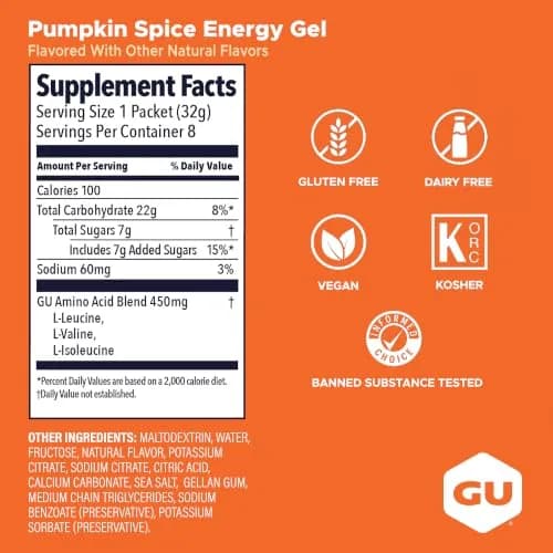 GU Energy Original Energy Gel Pumpkin Spice 1.1 Fl Oz (8.8 Fl Oz) | Dual Source Energy for Athletes thumbnail 3