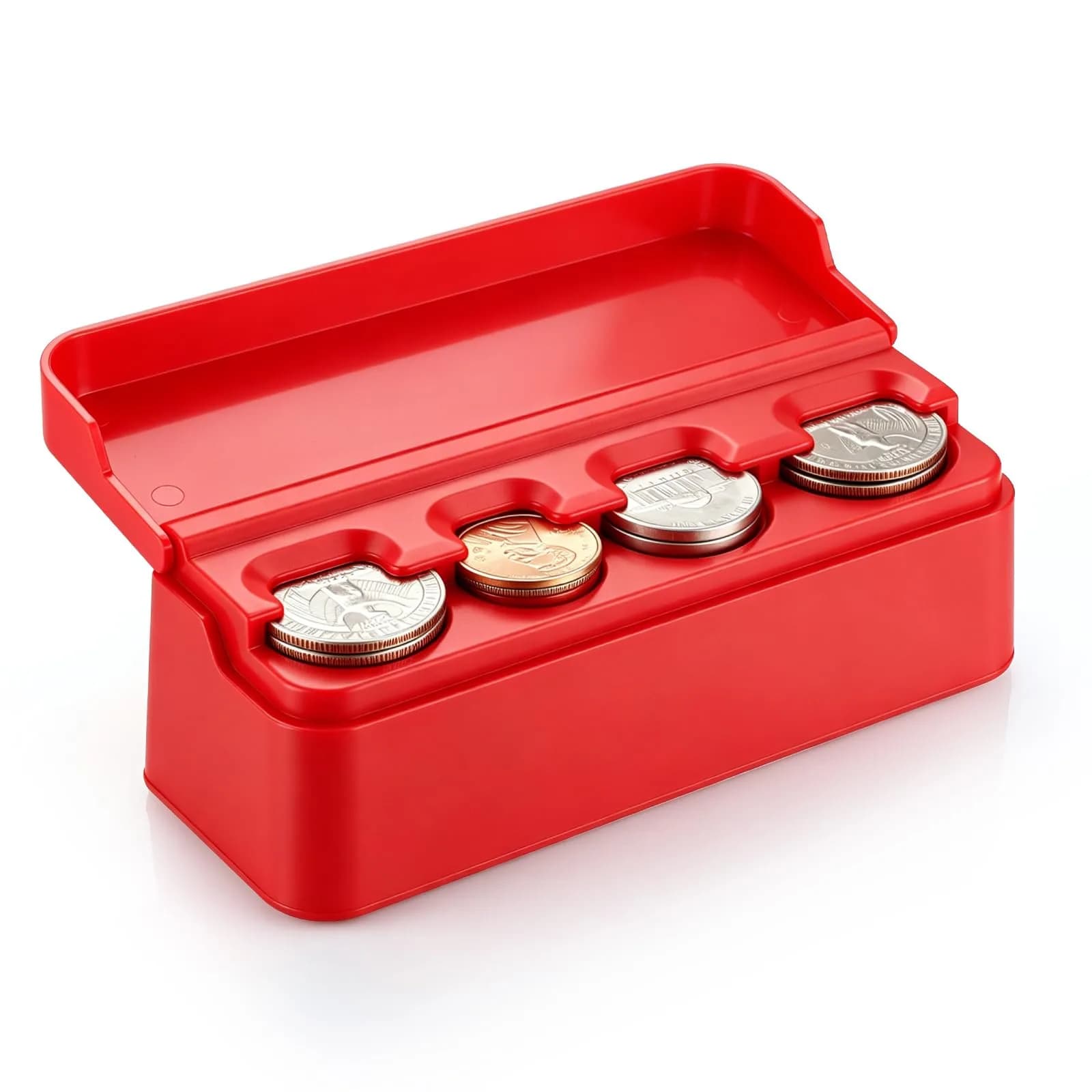 SINGARO Coin Holder for Car, Coin Change Organizer Compatible with Coins of Different Sizes, Dash-Mounted Holder Suitable for Most Cars, Trucks (Black) | Modern, Water-Resistant — RED / 1pc