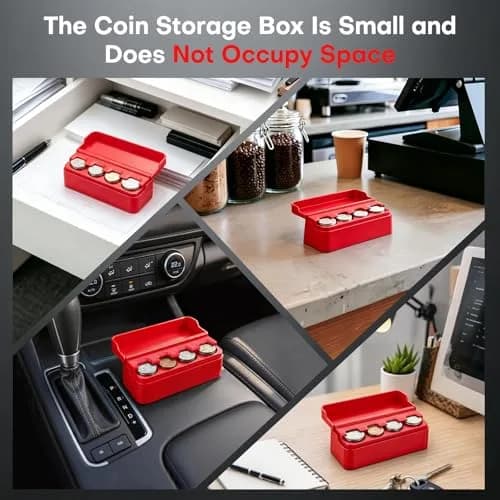 SINGARO Coin Holder for Car, Coin Change Organizer Compatible with Coins of Different Sizes, Dash-Mounted Holder Suitable for Most Cars, Trucks (Red) | Neat, Versatile thumbnail 6