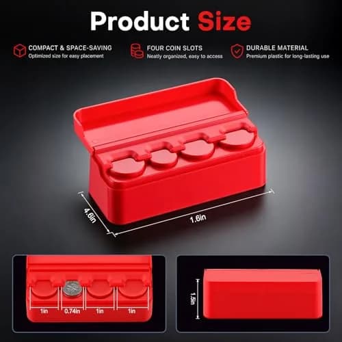 SINGARO Coin Holder for Car, Coin Change Organizer Compatible with Coins of Different Sizes, Dash-Mounted Holder Suitable for Most Cars, Trucks (Red) | Neat, Versatile thumbnail 2