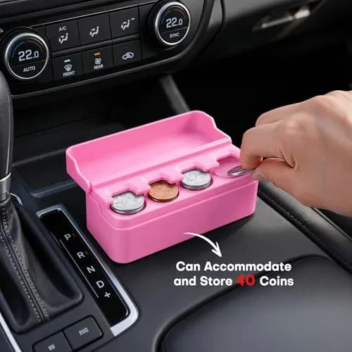 SINGARO Pink Coin Holder for Car, Dash-Mounted Organizer with 4 Slots | 6.8 cm (2.68 in) Width thumbnail 4