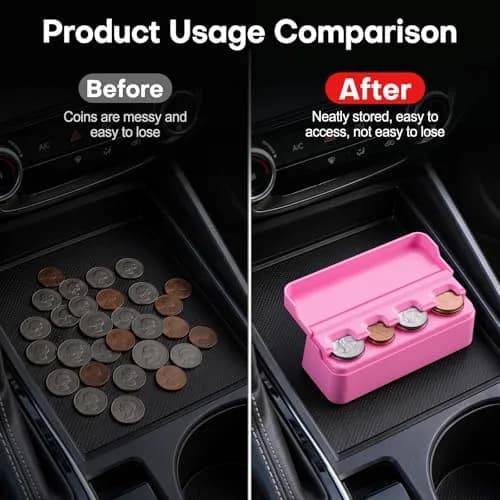 SINGARO Pink Coin Holder for Car, Dash-Mounted Organizer with 4 Slots | 6.8 cm (2.68 in) Width thumbnail 5