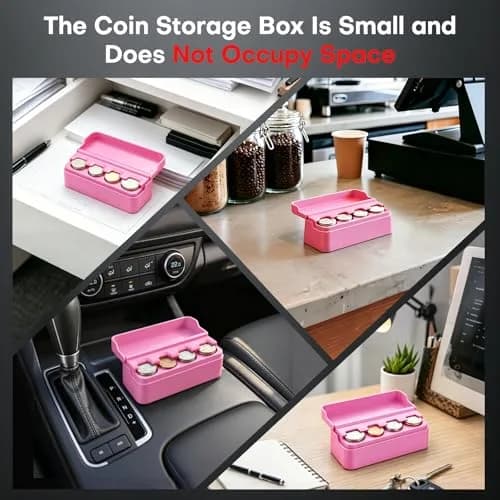 SINGARO Pink Coin Holder for Car, Dash-Mounted Organizer with 4 Slots | 6.8 cm (2.68 in) Width thumbnail 6