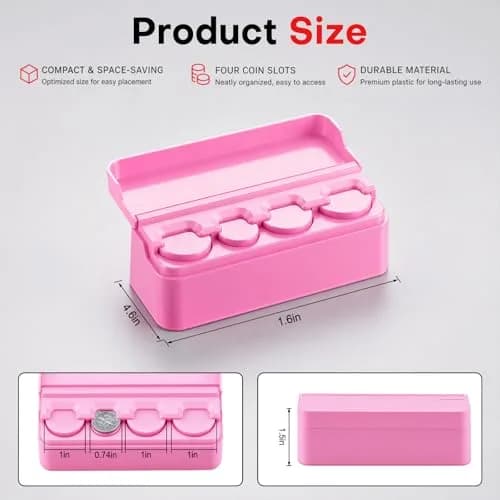 SINGARO Pink Coin Holder for Car, Dash-Mounted Organizer with 4 Slots | 6.8 cm (2.68 in) Width thumbnail 2