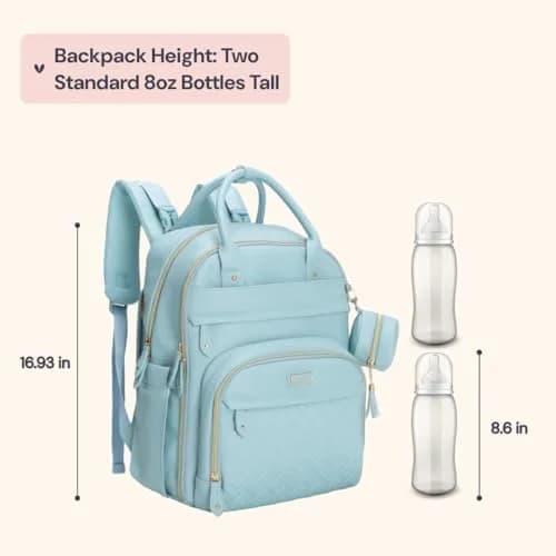 BabbleRoo Leather Diaper Bag Backpack - Baby Essentials Travel Baby Bag, Water Resistant, with Changing Pad, Stroller Straps & Pacifier Case – Unisex, Powder Blue thumbnail 2
