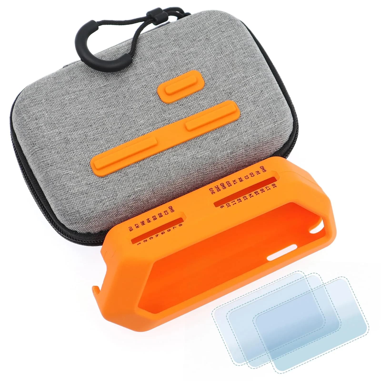 HCJYC 5-in-1 Protective Case Set for Flipper Zero, Soft Silicone & EVA Carrying Case with 3 Screen Protectors, Orange - main product image