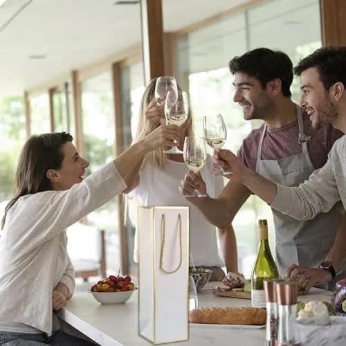 Miraclekoo Gold 4 pcs gift_wrap | Luxury gift bags for wine bottles, 4"x4"x13.8" with handles thumbnail 6