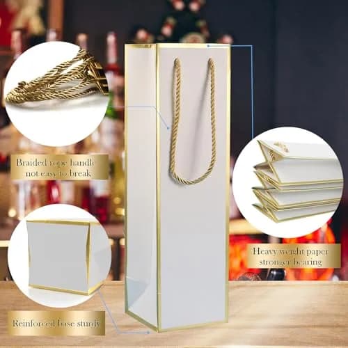 Miraclekoo Gold 4 pcs gift_wrap | Luxury gift bags for wine bottles, 4"x4"x13.8" with handles thumbnail 2